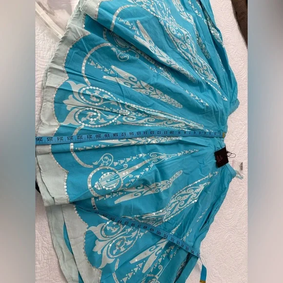 Willi Smith Turquoise A-Line Skirt with White Patterns - Picture 8 of 8